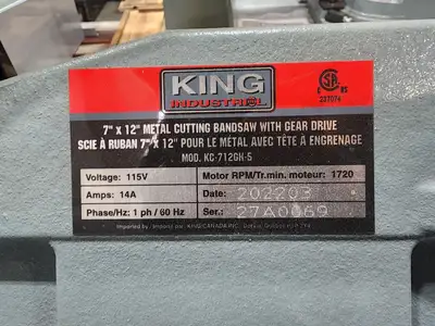 New | in-Stock KING CANADA KC-712GH-5 Horizontal Band Saws British Columbia CA | Lenmark #255188