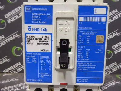 Cutler Hammer Westinghouse EHD3060L Industrial Circuit Breaker 60A 600VAC Used
