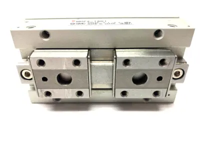 USED SMC LOW-PROFILE PNEUMATIC GRIPPER, 2-FINGER, 16MM STROKE PER JAW