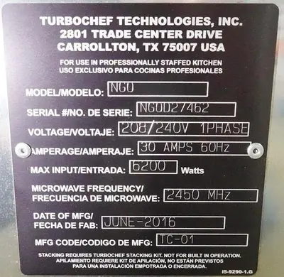 USED TURBOCHEF NGCD6