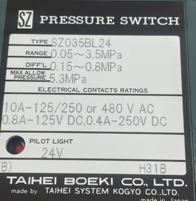 NEW TAIHEI SZ035BL24 PRESSURE SWITCH 24V