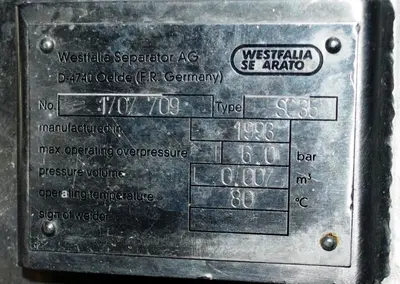 Westfalia SC 35-06-577 Hydrostop clarifier centrifuge, 316SS.