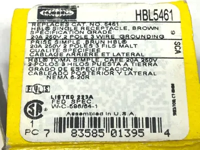 New | in-Stock Hubbell Brown Straight Blade Single Receptacle 2-Pole 3-Wire 250V 20A Electrical Fittings Michigan US | Maverick Industrial Sales #1402534