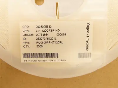 Yageo RC0805FR-07120RL Chip Resistor Tape And Reel 120 Ohms ± 1% 5000 Pieces
