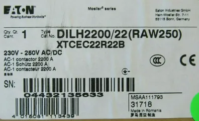 NEW EATON XTCEC22R22B CONTACTOR DILH2200/22(RAW250)