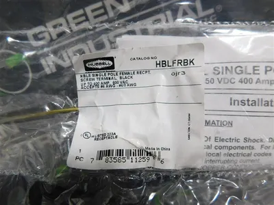 Hubbell HBLFRBK Single Pole Female Recpt. Screw Terminals Black 400A 600VAC New