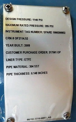 Rosemount Magnetic Flowtube Series 8700,  model 8705FHA080C1W0N0B3Q4Q8Q66, size 8"-150 , Unused Spare Room