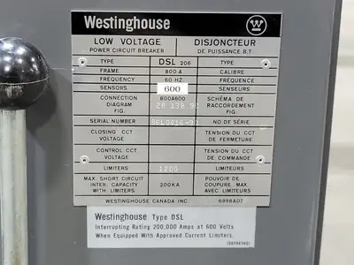 Used WESTINGHOUSE DSL206 Circuit Breakers British Columbia CA | Lenmark #238371