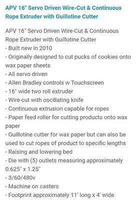 USED 2010 BAKER PERKINS FROZEN DOUGH WIRE CUT