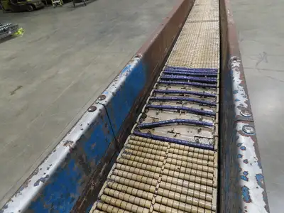 New London Engineering 7.5"x12' Plastic Roller Belt Accumulating Conveyor 30 FPM