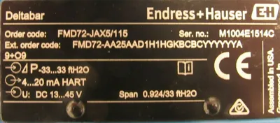 NEW ENDRESS HAUSER FMD72-JAX5/115 DELTABAR FMD72 DIFFERENTIAL PRESSURE SYSTEM