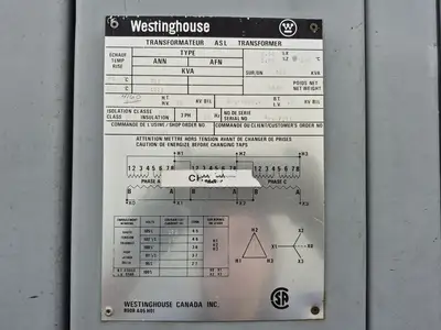750 kVA Transformer 4160V Pri, 600Y/347 Sec, 3Ph