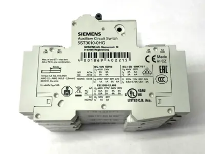 USED SIEMENS CIRCUIT BREAKER 3P 60A W/ 5ST3010-0HG AUXILIARY SWITCH