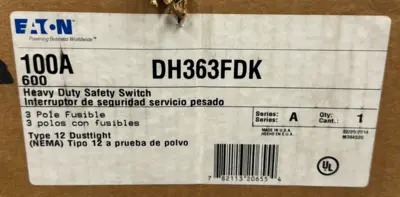 NEW EATON DH363FDK HEAVY DUTY SAFETY SWITCH 100A 3P 600V