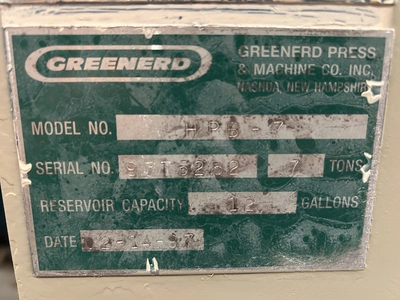 USED 1997 GREENERD PRESSES GREENERD HPB-7 PRESS