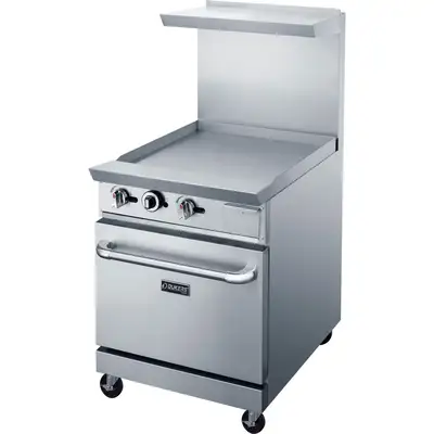 New | in-Stock Dukers New Dukers DCR24-GM 24" Gas Range with 24" Flat Top Griddle Commercial Ranges Illinois US | Falcon Restaurant Supply #1376295