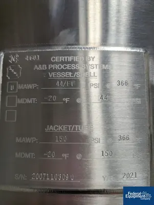 USED A&M Process 500 Liter A&B Process Receiver Tank, 316 S/S, 44/150#
