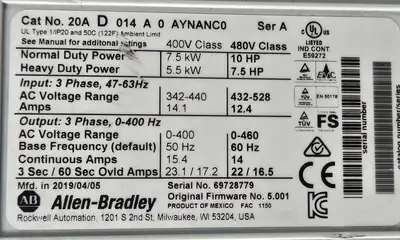 Allen Bradley 20AD014A0AYNANC0 Powerflex 70 AC Drive (BIN741)