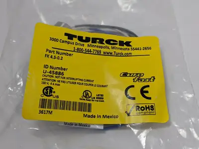 NEW TURCK CONNECTOR M12 FEMALE, 5 WIRE 0.2M U-45886