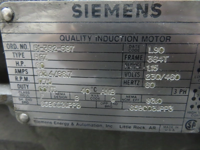 60 HP Williams Hammer Mill with Air Classifier, variable speed