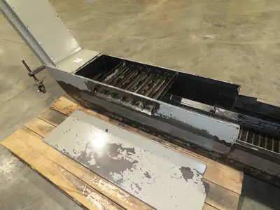 Enomoto Hinge Belt CNC Chip Conveyor 15"x 88" Infeed 46" Discharge 220V 3PH