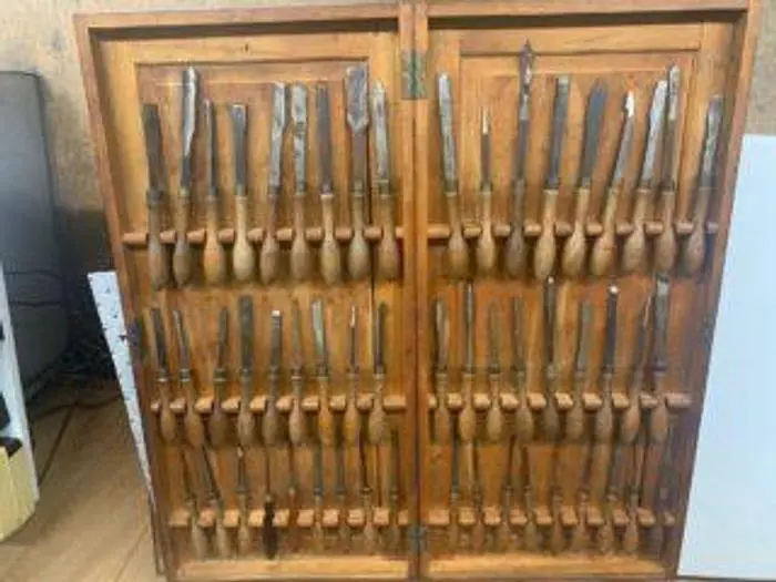 5986-385 Antique Holtzapffel & Co Ornamental Lathe 54 Turning Tools Chisel Set, London