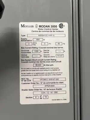 Modan 3000 VFD MCC, 600V, 3-Ph, 1200A, 15 Sections