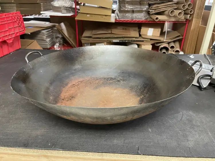 Used Falcon Restaurant Supply Used 28" X 9" Commercial Carbon Steel Restaurant Wok with Handles. Pans Illinois US | Falcon Restaurant Supply #1376102