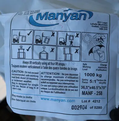 2,204 lb. Capacity Bulk Bag 36.5" x 46.5" x 70"