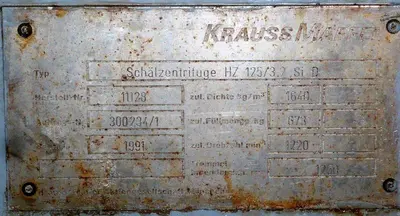 Krauss-Maffei HZ 125/3.2 SiD peeler centrifuge, Hastelloy.
