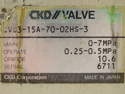 CKD CVS3-15A-70-02HS-3 High Pressure Air Operated 3-Way Valve