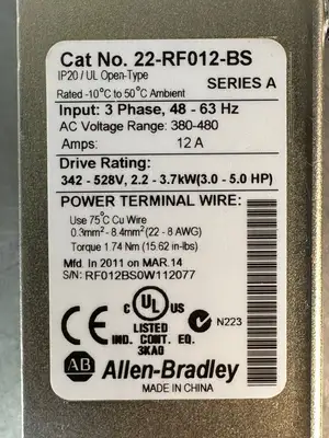 Allen-Bradley 22-RF012-BS /A Power Terminal Wire 3-PHASE 380-480VAC (2.1.3)