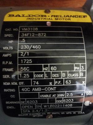 USED BALDOR RELIANCE VM3108