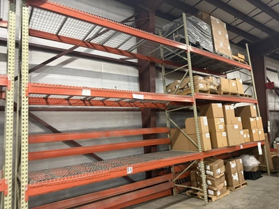 (2) sections of Teardrop style pallet racking, includes (3) 42" deep x 16' tall uprights, approx. (3...