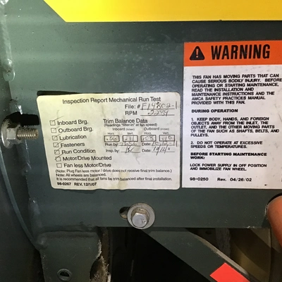 HeatTek F14802-100 General Purpose Blower 1720GPM 2345RPM Wheel Size & Type 12PLP
