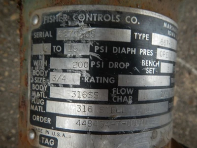 Fisher 3/4" 600 Class Threaded 316 Stainless Steel Control Valve