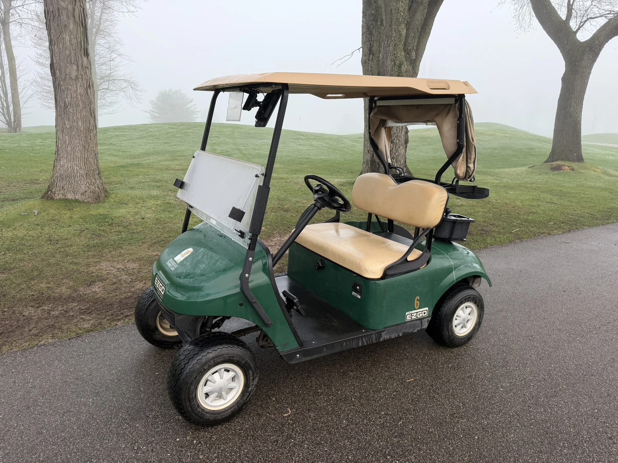 (1) 2015 E-Z-Go golf cart with a Kawasaki gas engine, includes canopy, ball cover, club cover, fold-...