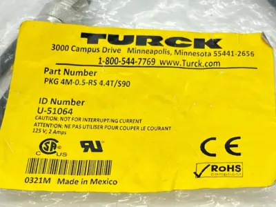 PKG 4M-0.5-RS 4.4T/S90 | Turck  Double Ended Cordset M8 Female M12 Male U-51064 - New