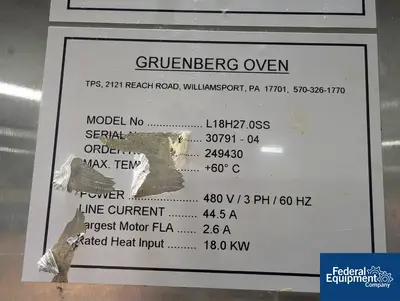 USED Gruenberg Gruenberg Oven, Model L18H27.0SS