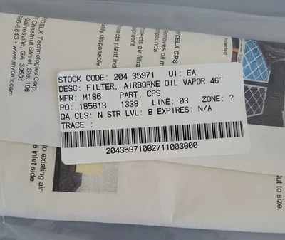 *NEW IN BOX* LOT OF 6 Mycelx Technologies CPS Oil Absorbent Filter 46" +Warranty