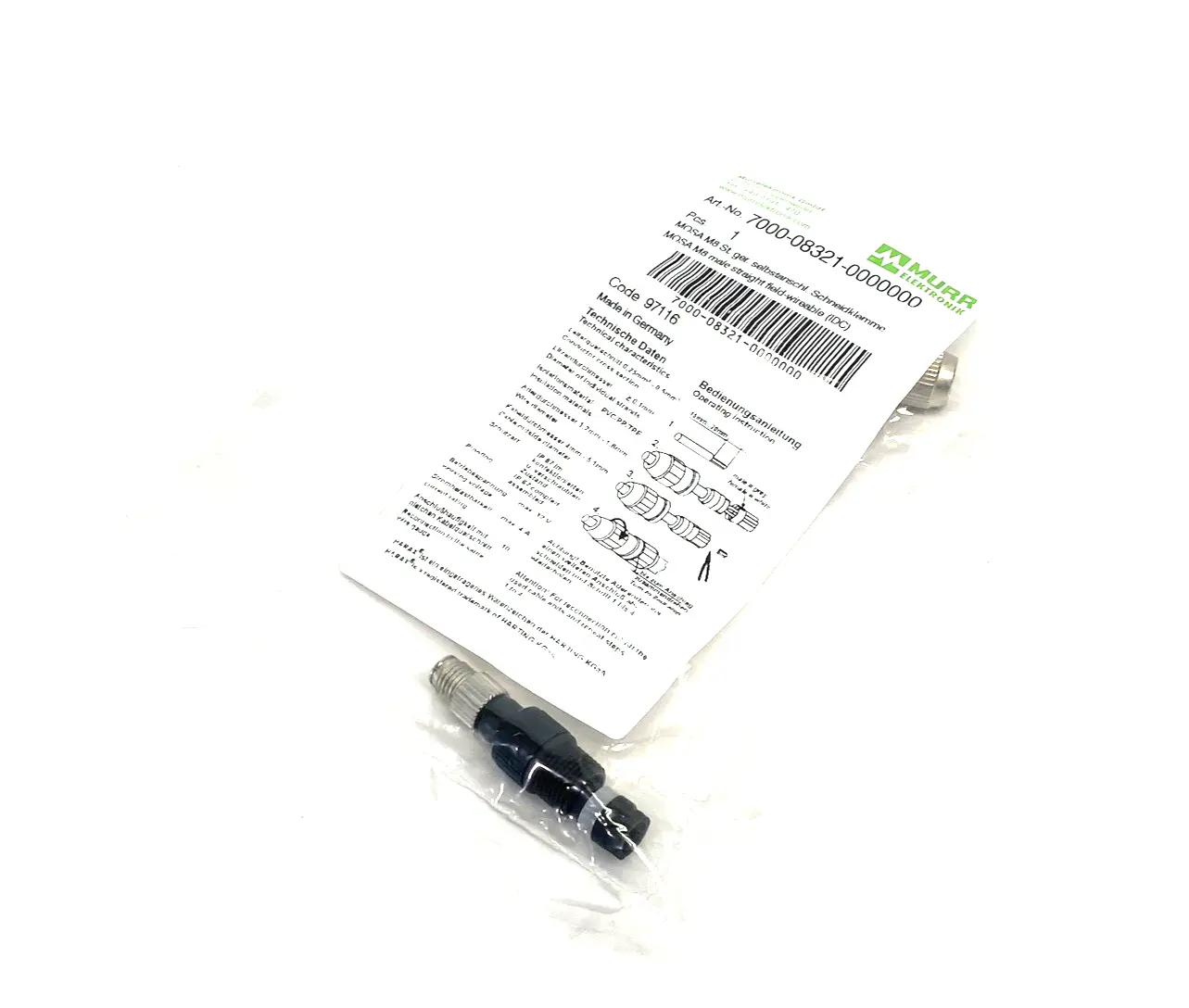 NEW MURRELEKTRONIK FIELD WIREABLE CONNECTOR M8 BARREL 3-PIN MALE