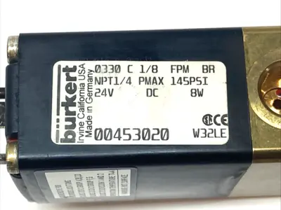Used Burkert General Purpose Valve 1/4 NPT 145psi MAX 24VDC 8W Pump & Valve Parts Michigan US | Maverick Industrial Sales #1402946