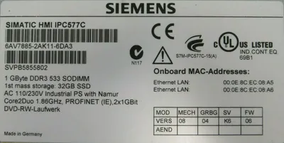 USED SIEMENS 6AV7885-2AK11-6DA3 CONTROL PANEL 6AV78852AK116DA3