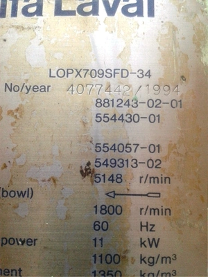 (6) Alfa-Laval LOPX 709 SFD-34 lube oil purifiers, SS.
