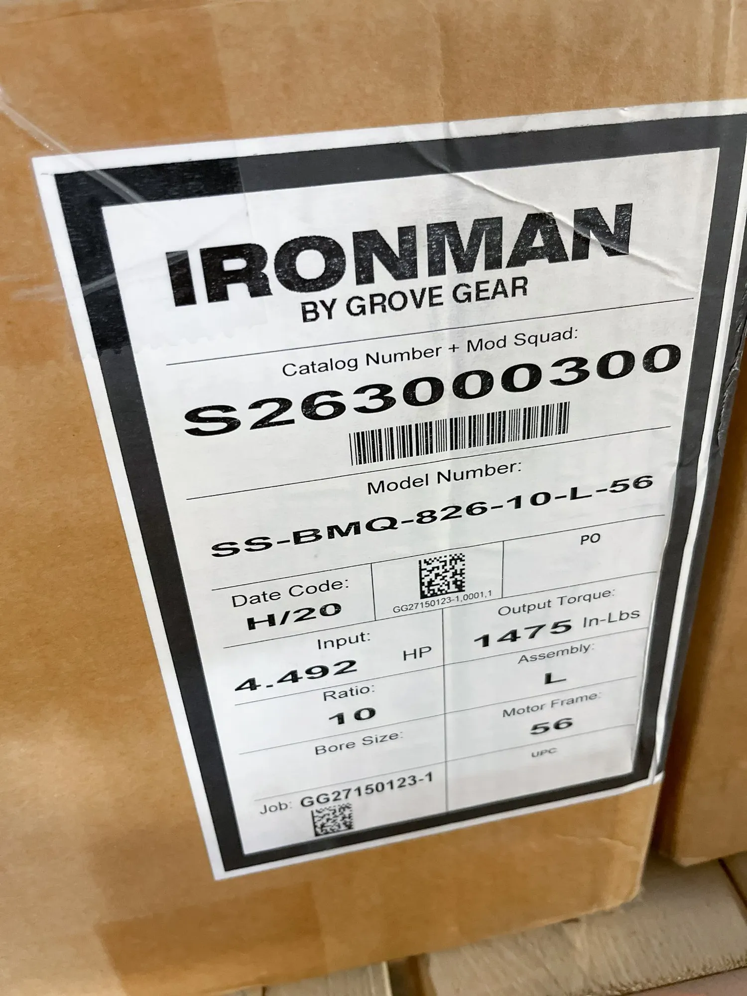 USED IRONMAN BY GROVE GEAR SS-BMQ-826-10-L-56