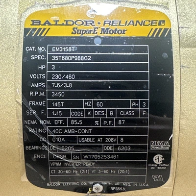 USED BALDOR RELIANCE EM3158T