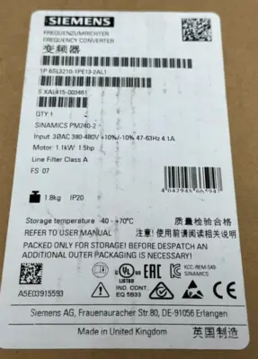 NEW SIEMENS 6SL3210-1PE13-2AL1 SINAMICS PM240-2 FREQUENCY CONVERTER