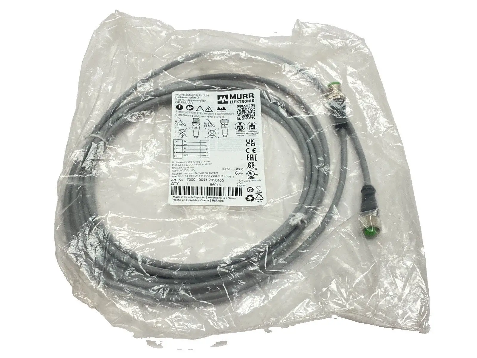New | in-Stock Murr Elektronik Sensor Actuator Cordset F/M M12 5-Pin 4m Cable & Wire Michigan US | Maverick Industrial Sales #1473996