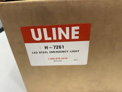 USED ULINE STEEL LED EMERGENCY LIGHT, WHITE, W/ BATTERY