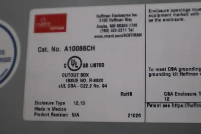 NEVER USED SURPLUS FREDERICK COWAN 96-19F/ Hoffman A10086CH UNIT STOCK 5919